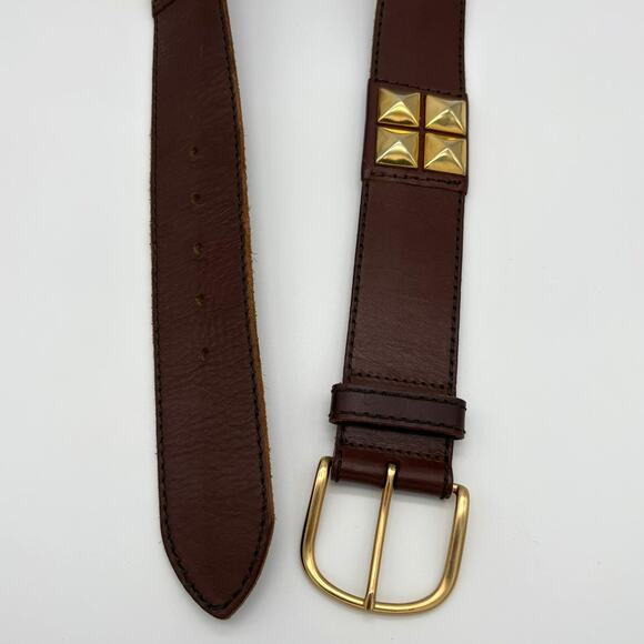 Linea Pelle Studded Genuine Leather Belt Brown Gold Tone Size M Boho main image 4